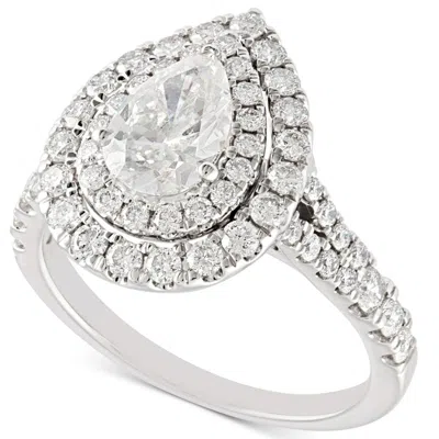 Pompeii3 2 Ct Tw Pear Shape Halo Diamond Engagement Ring 14k White Gold Lab Grown In Silver