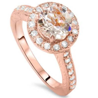 Pompeii3 2 Ct Vintage Morganite & Diamond Ring 14k Rose Gold In Silver