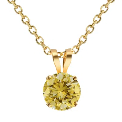 Pompeii3 .20 - .50ct Yellow Diamond Solitaire Pendant 14k Gold Lab Grown 18" Necklace In Brown