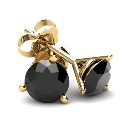 Pompeii3 2.00ct Round Brilliant Cut Heat Treated Black Diamond Stud Earrings In 14k Gold Martini Setting