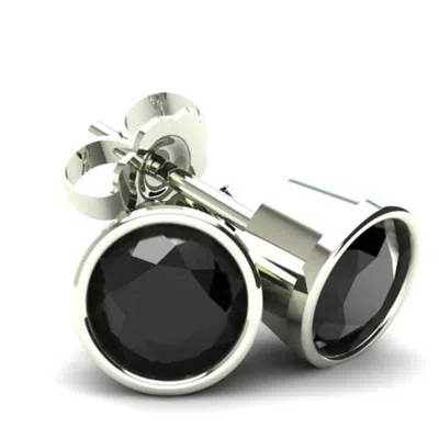 Pompeii3 2.00ct Round Brilliant Cut Heat Treated Black Diamond Stud Earrings In 14k Gold Round Bezel Setting In White