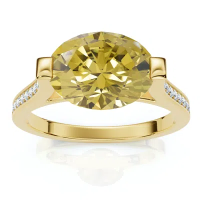 Pompeii3 2.07ct Oval Yellow Sapphire Diamond East To West Ring 14k Gold Lab Grown Ef/vs In Multi