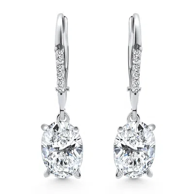 Pompeii3 2.07ct Tw Oval Diamond Dangle Lever Back Hoops 14k White Gold Lab Grown In Multi