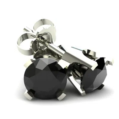 Pompeii3 .20ct Round Brilliant Cut Heat Treated Black Diamond Stud Earrings In 14k Gold Classic Setting In Metallic