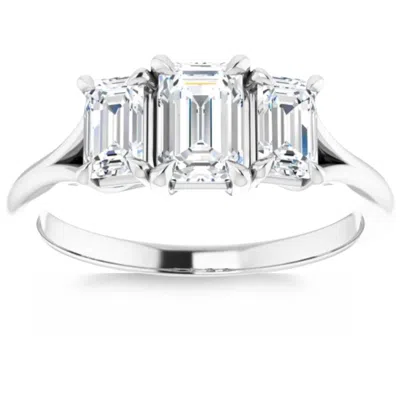 Pompeii3 2.10ct Emerald Cut Three Stone Diamond Engagement Ring 14k Gold Lab Grown In Silver