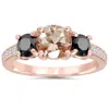 Pompeii3 2.10ct Morganite & Black Diamond Engagement 3-stone Ring 14k Rose Gold In Multi