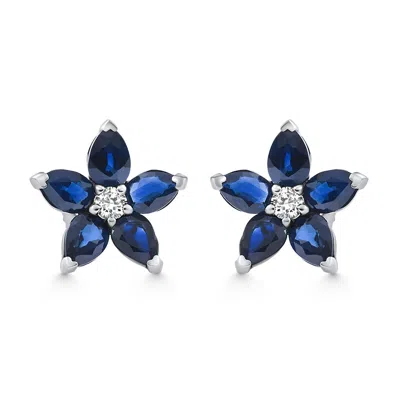 Pompeii3 2.19ct Blue Sapphire & Diamond Alexa Earrings 14k White Gold Lab Grown