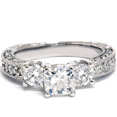 Pompeii3 2.20ct Cushion Diamond Three Stone Engagement Ring 14k White Gold Lab Grown Size Selectable In Multi