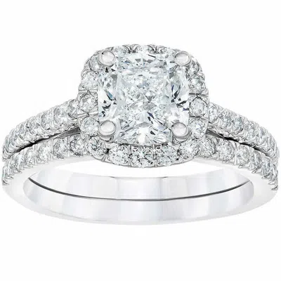 Pompeii3 2.25 Cttw Cushion Halo Diamond Engagement Wedding Ring Set 14k White Gold In Silver