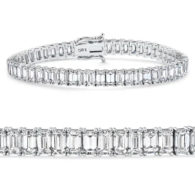 Pompeii3 22.50ct Emerald Diamond Tennis Bracelet 14k White Gold 7" 17.5g Lab Grown In Silver