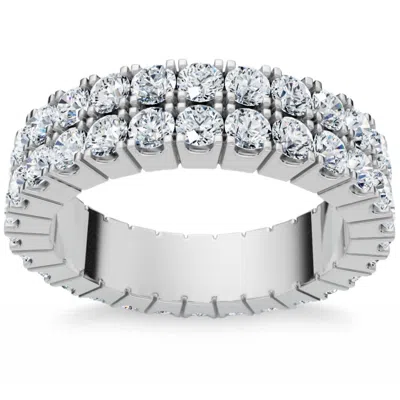 Pompeii3 2.25ct Diamond Eternity Wedding Anniversary Ring Double Row 10k Gold Lab Grown In Silver