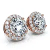 Pompeii3 2.25ct Halo Round Diamond Studs 14k Gold Lab Grown Women's Earrings In Pink