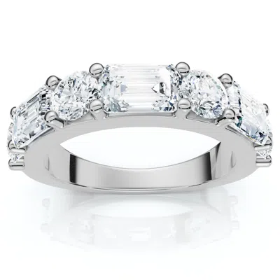 Pompeii3 2.30ct Emerald & Round Diamond Wedding Ring 14k Gold Or Platinum Lab Grown In Metallic