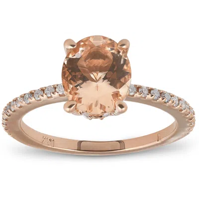 Pompeii3 2.30ct Oval Peach Morganite Halo Diamond Engagement Wedding Ring Rose Gold In Multi
