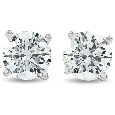 Pompeii3 1.25 Ct Solitaire Diamond Stud 4 Prong Earrings 14k White Gold Enhanced In Pattern