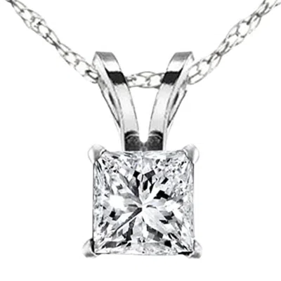 Pompeii3 2.57ct Princess Cut Diamond Certified Solitaire Necklace Lab Grown White Gold In Metallic