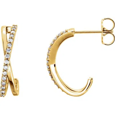 Pompeii3 .25ct 14k Yellow Gold Diamond Hoops Criss Cross Earrings 3/4" Tall In Silver