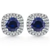 POMPEII3 2.65CT CUSHION HALO BLUE SAPPHIRE DIAMOND STUDS 14K WHITE GOLD EARRING LAB GROWN