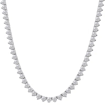 Pompeii3 26ct Diamond Tennis Necklace 3-prong 14k White Gold 18" Lab Grown In Silver