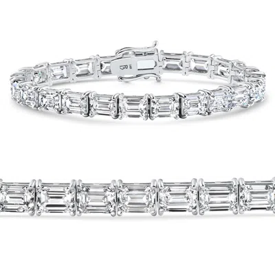 Pompeii3 26ct Emerald Cut Diamond East West Tennis Bracelet 14k Gold Lab Grown 7" In Metallic