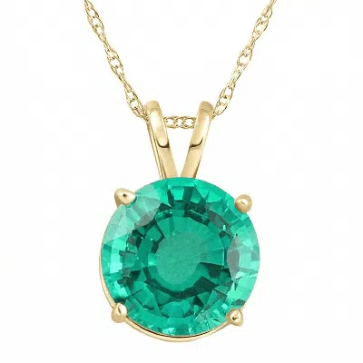 Pompeii3 2.70ct Round Green Emerald Solitaire Pendant 14k Gold 18" Necklace Lab Grown 9mm