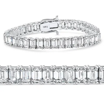 Pompeii3 28ct Emerald Diamond Tennis Bracelet 14k White Gold 7" 17.5g Lab Grown In Silver