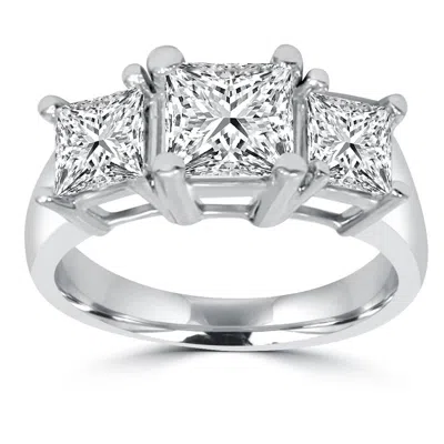 Pompeii3 2ct 3 Stone Princess Cut Real Diamond Engagement Ring 14k White Gold In Silver