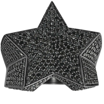 Pompeii3 2ct Black Diamond Star Men's Ring 10k Black Gold In Multi