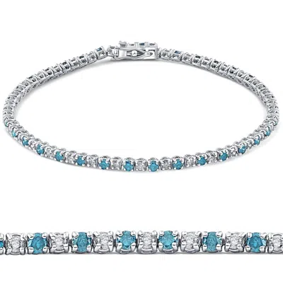 Pompeii3 2ct Blue & White Alternating Diamond Tennis Bracelet 14k White Gold 7" In Multi