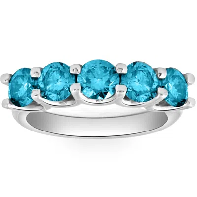 Pompeii3 2ct Blue Diamond Five Stone U Prong Wedding Ring In Gold Lab Grown
