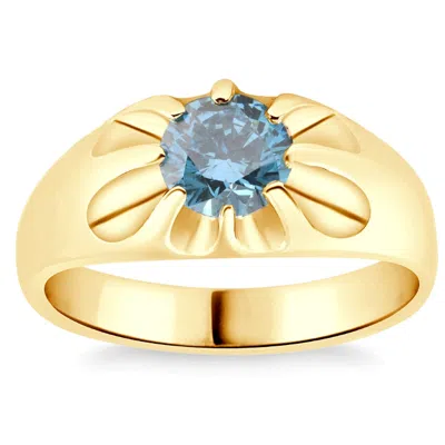 Pompeii3 2ct Blue Diamond Men's Belcher Solitaire Ring Gold