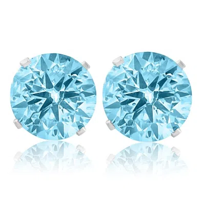 Pompeii3 2ct Blue Moissanite Studs 14k White Gold Earrings In Multi