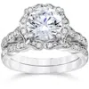 Pompeii3 2ct Diamond Halo Engagement Ring 14k White Gold Wedding Ring Set Lab Grown In Silver
