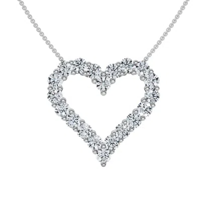Pompeii3 2ct Diamond Heart Pendant 10k Gold Lab Grown 7/8" Tall Necklace In Silver