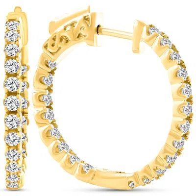 Pompeii3 2ct Diamond Inside Outside 14k Yellow Gold Hoops 10 Grams Lock 1" Tall In Multi