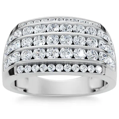 Pompeii3 2ct Diamond Ring Men's Wide Multi Row In 10k White, Yellow, Or Rose Gold