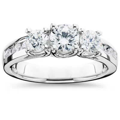Pompeii3 2ct Diamond Three Stone Ring 14k White Gold Size Selectable In Silver