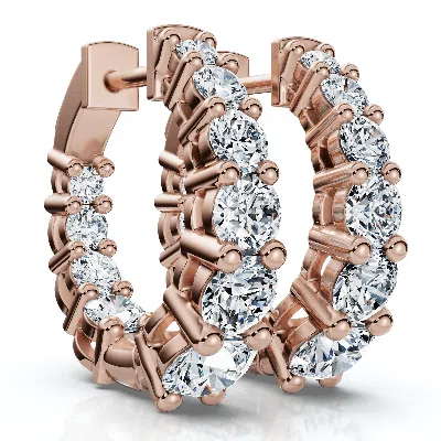 Pompeii3 2ct Graduated Round Diamond Hoops 14k Gold 5/8" Tall Ef/vs