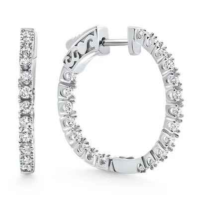 Pompeii3 2ct Lab Diamond Hoops Inside Outside 1 1/3" Silver Earrings In White