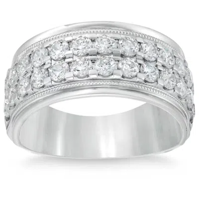 Pompeii3 2ct Men's Diamond Double Row Wedding Ring Polished Band In White Or Yellow Gold In Silver