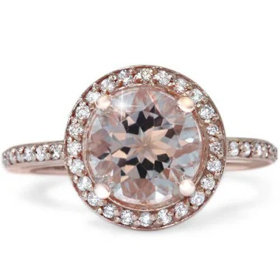 Pompeii3 2ct Morganite & Diamond Halo Vintage Antique Engagement Ring 14k Rose Gold In Multi