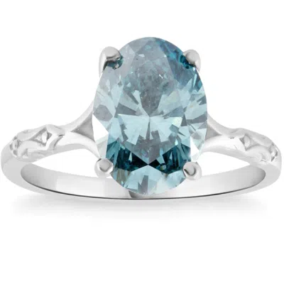Pompeii3 2ct Oval Blue Diamond Solitaire Engagement Ring 14k White Gold Lab Grown