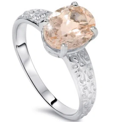 Pompeii3 2ct Oval Morganite Vintage Ring 14k White Gold In Orange