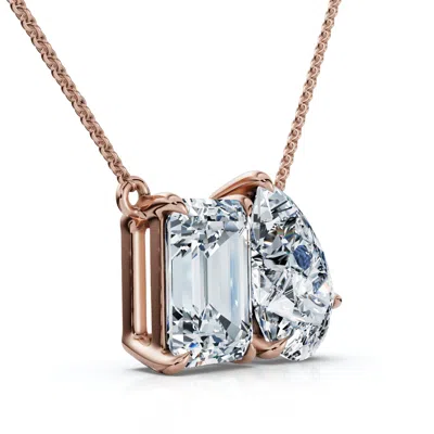 Pompeii3 2ct Pear And Emerald Cut Two Stone Toi Et Moi Pendant 14k Gold Lab Grown In Multi
