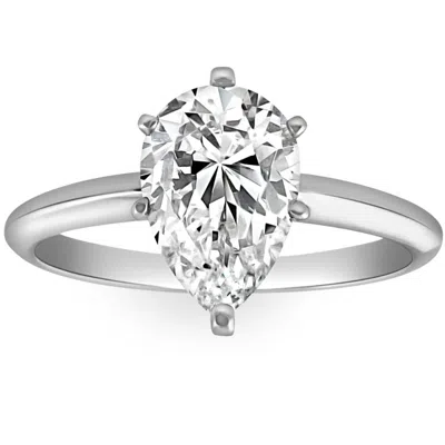 Pompeii3 2ct Platinum Pear Shape Diamond 6-prong Solitaire Engagement Ring Lab Grown In Silver