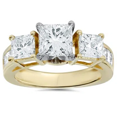 Pompeii3 2ct Princess Cut Diamond 3 Stone Engagement Ring 14k Yellow Gold In Silver