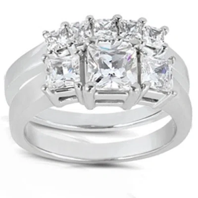 Pompeii3 2ct Princess Cut Diamond Ring Set 14k Gold In Silver