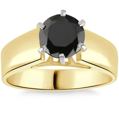 Pompeii3 2ct Round Black Diamond Solitaire Engagement Ring 14k Yellow Gold