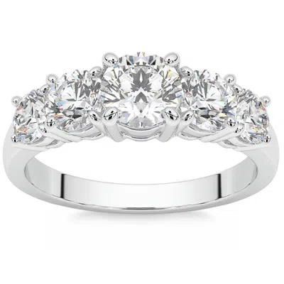 Pompeii3 2ct Round Cut Diamond Five Stone Wedding Ring Anniversary Gold Band Lab Grown In Silver