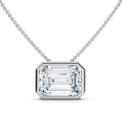 Pompeii3 2ct Solitaire Bezel Emerald Diamond East West Pendant 14k Gold Necklace Lab Grown In Silver